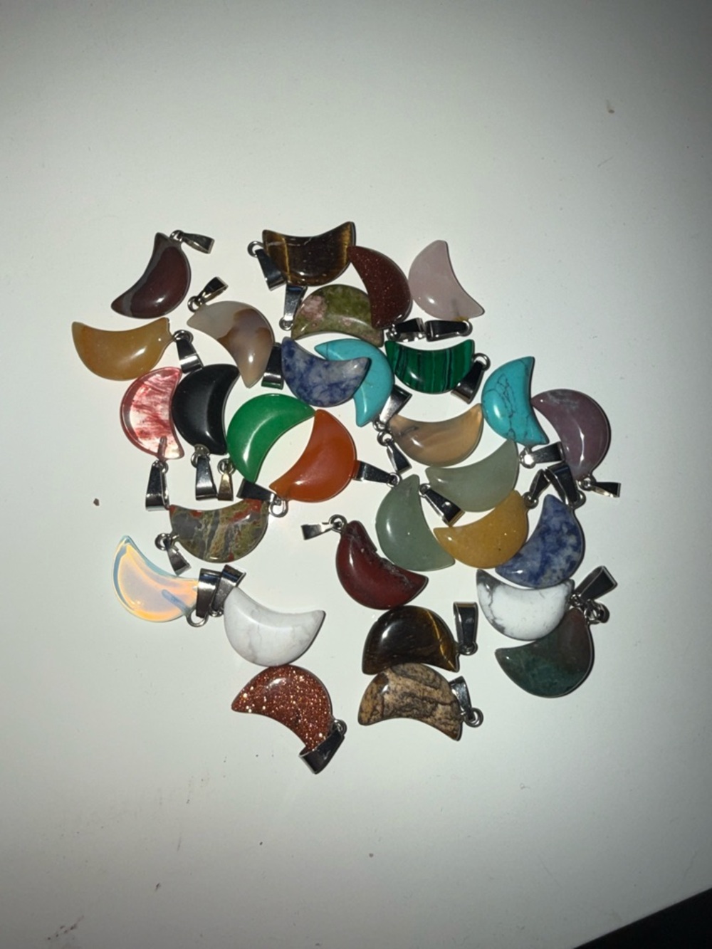 Mixed Crescent Stone Pendants - Assorted Colors